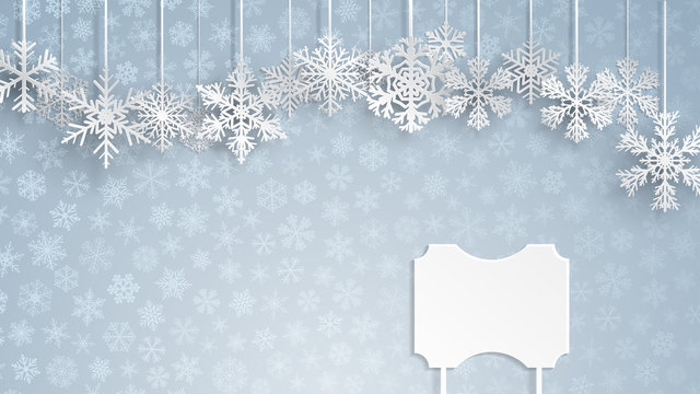 Christmas background with a blank sign and snowflakes