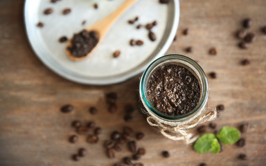Coffee body scrub in glass jar