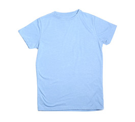 Blank light blue t-shirt on white background