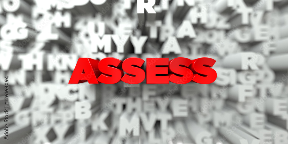 Poster assess - red text on typography background - 3d rendered royalty free stock image. this image can be