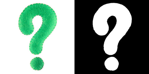 Question mark isolate on white. Handmade Question mark from green felt. Collection of colorful...