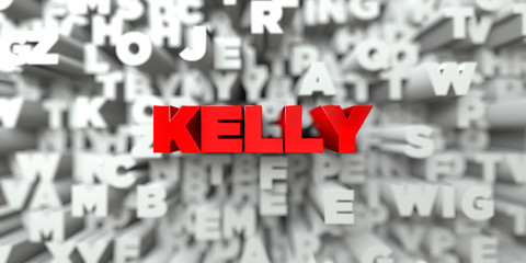 KELLY -  Red text on typography background - 3D rendered royalty free stock image. This image can be used for an online website banner ad or a print postcard.