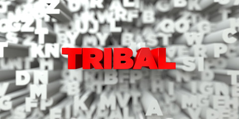 TRIBAL -  Red text on typography background - 3D rendered royalty free stock image. This image can be used for an online website banner ad or a print postcard.