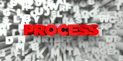 PROCESS -  Red text on typography background - 3D rendered royalty free stock image. This image can be used for an online website banner ad or a print postcard.