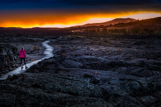 Hiker in Crater of the Moon National Monument