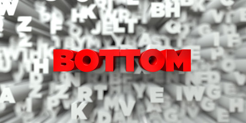 BOTTOM -  Red text on typography background - 3D rendered royalty free stock image. This image can be used for an online website banner ad or a print postcard.