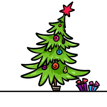 Christmas tree gifts cartoon illustration isolated image 
