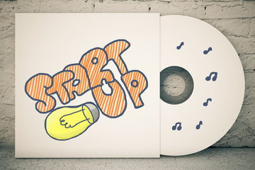 White CD cover with rocket sketch