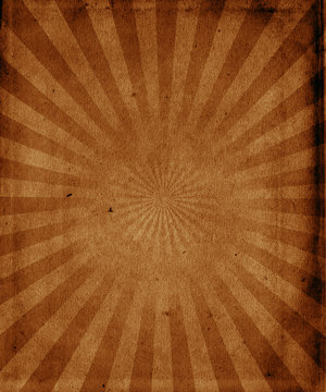 Retro sunbeams grunge background, old brown vintage poster