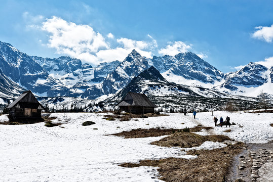 Fototapeta Szczyty w gorach, Tatry, Polska.  Droga do schroniska Murowaniec.  Początek szlaku górskiego: Kuźnice - Zakopane.