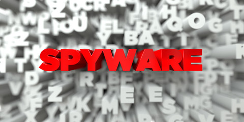 SPYWARE -  Red text on typography background - 3D rendered royalty free stock image. This image can be used for an online website banner ad or a print postcard.