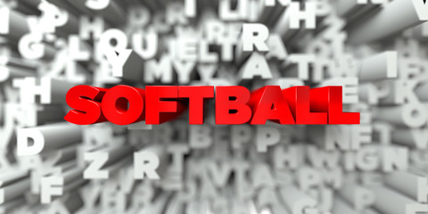 SOFTBALL -  Red text on typography background - 3D rendered royalty free stock image. This image can be used for an online website banner ad or a print postcard.
