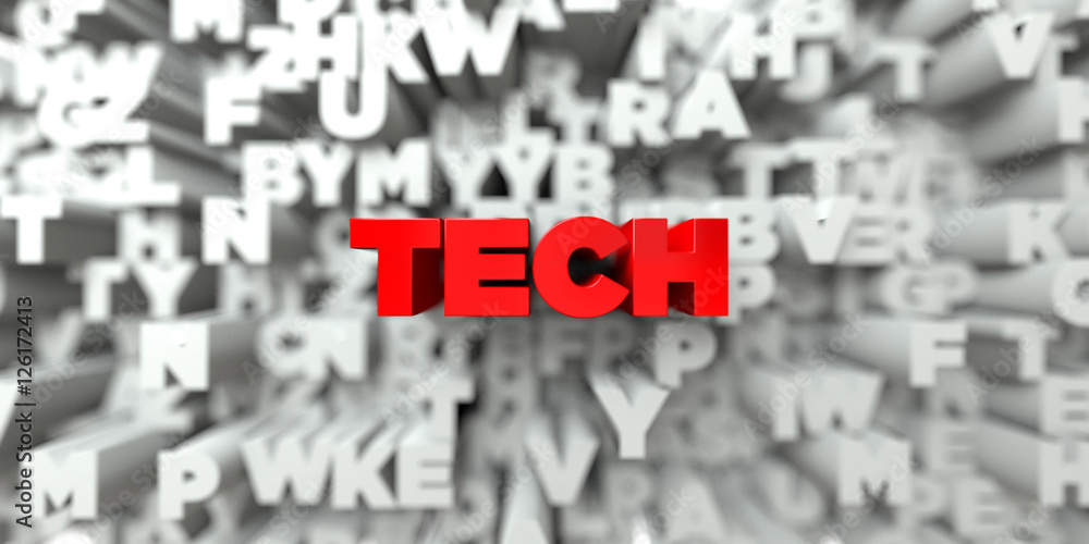 Fototapete tech - red text on typography background - 3d rendered royalty free stock image. this image can be u