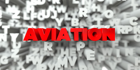 AVIATION -  Red text on typography background - 3D rendered royalty free stock image. This image can be used for an online website banner ad or a print postcard.