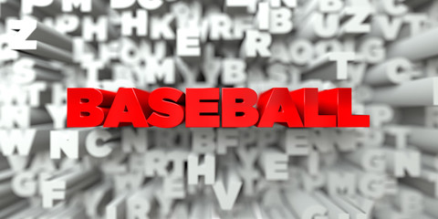 BASEBALL -  Red text on typography background - 3D rendered royalty free stock image. This image can be used for an online website banner ad or a print postcard.