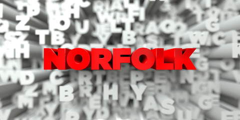 NORFOLK -  Red text on typography background - 3D rendered royalty free stock image. This image can be used for an online website banner ad or a print postcard.