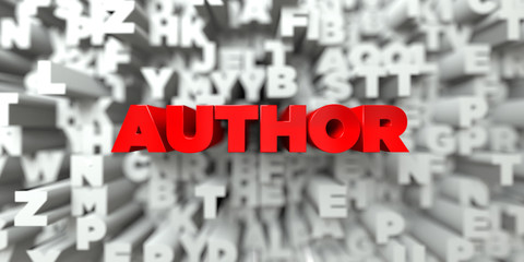 AUTHOR -  Red text on typography background - 3D rendered royalty free stock image. This image can be used for an online website banner ad or a print postcard.