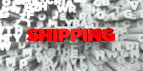 SHIPPING -  Red text on typography background - 3D rendered royalty free stock image. This image can be used for an online website banner ad or a print postcard.