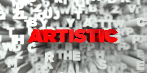 ARTISTIC -  Red text on typography background - 3D rendered royalty free stock image. This image can be used for an online website banner ad or a print postcard.
