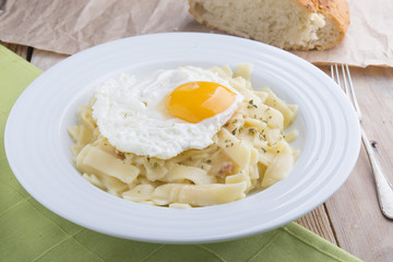 Tagliatelle of Carbonara with egg
