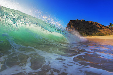 Shining Translucent Ocean Background Shorebreak Wave for Surfing