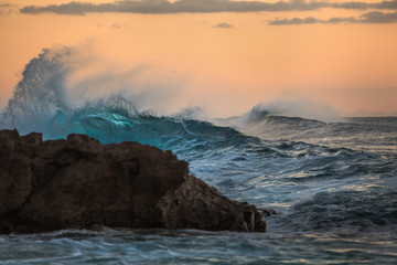 Shining Translucent Ocean Background Shorebreak Wave for Surfing