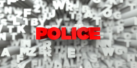 POLICE -  Red text on typography background - 3D rendered royalty free stock image. This image can be used for an online website banner ad or a print postcard.