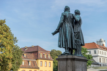 Goethe and Schiller / Back view of the monument to Goethe and Schiller in Weimar 