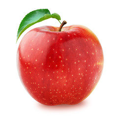 Fresh red apple with leaf isolated on white