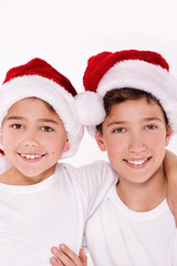 Kids in Santa Claus hat.