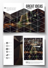 Set of business templates for brochure, magazine, flyer, booklet or annual report. Dark polygonal background, blurred image, night city landscape, Paris cityscape, modern triangular vector texture
