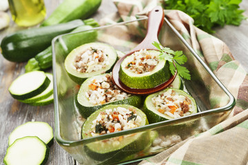 Zucchini with meat and rice