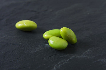 Green beans on slate stone