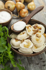 Vareniki with potato and fried onion