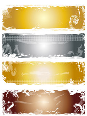 A set of 4 grunge banners with different metallic gradient color