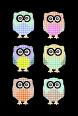 textile cartoon owls icon set