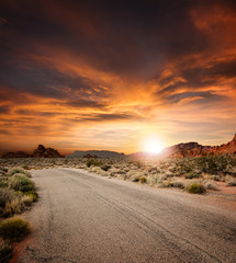 Beautiful Desert Road At Sunset