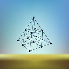 Wire frame shape. Pyramid with connected lines and dots