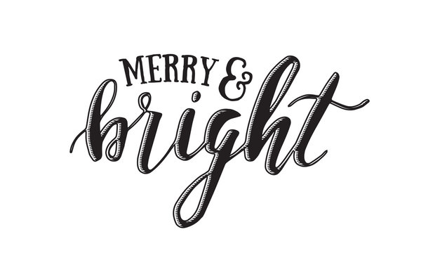 Merry And Bright Christmas Lettering