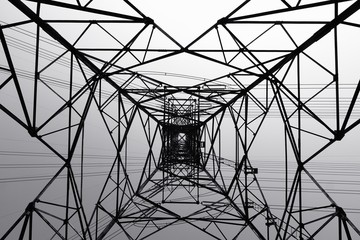 Black and white Structural of power transmission lines