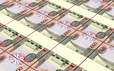Guyanese dollar dollar bills stacks background. 3D illustration.