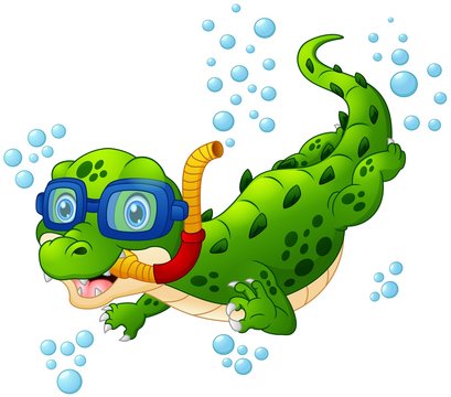 Cartoon crocodile diver