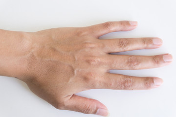 Woman back hand with blood veins.