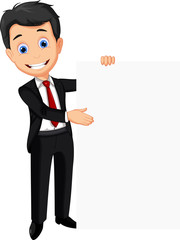 cute businessman cartoon with blank sign