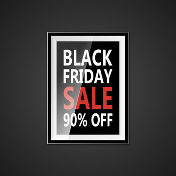 Black Friday sale inscription design template. Black Friday banner with bow ribbon. Discount 90 special off design banner. Shopping promotion poster. Vector illustration concept