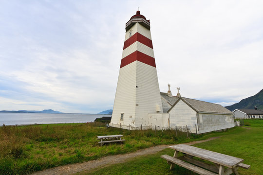 Lighthouse in Alnes established in 1852 on island Godya on Norwegian Atlantic coast