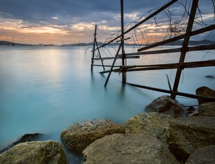 beautiful sunset with old jetty