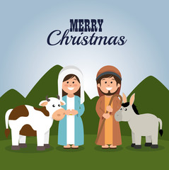 happy merry christmas manger character vector illustration design
