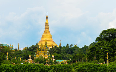 Yangon, Myanmar skyline with Shwedagon Pagoda.