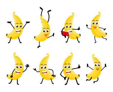 set of funny banana fruit character cartoon